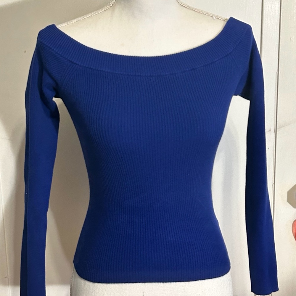Express Royal Blue Fitted Ribbed Scooped Neck High Compression Top size small